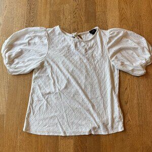 W5 White Puffed Sleeve Eyelet Top Size Medium